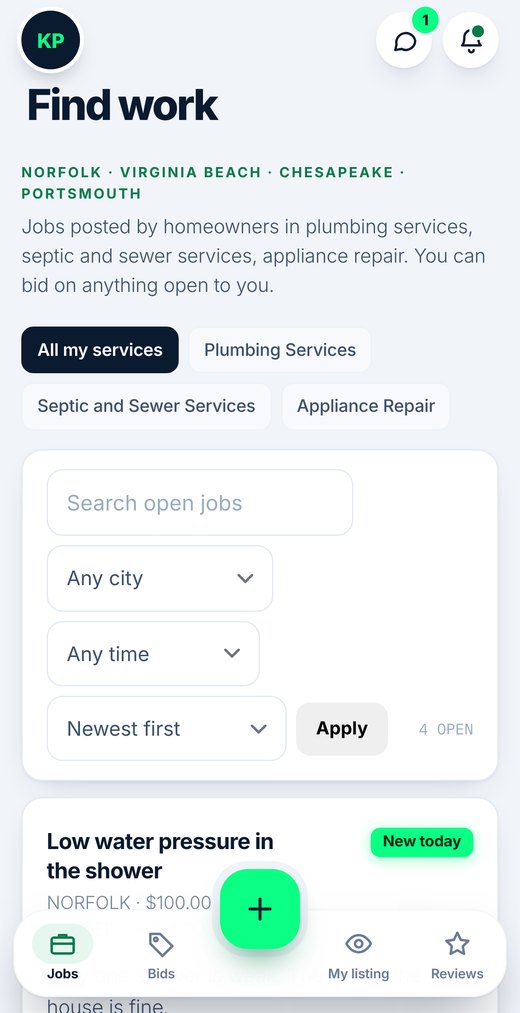The same demo on a phone: Find work
