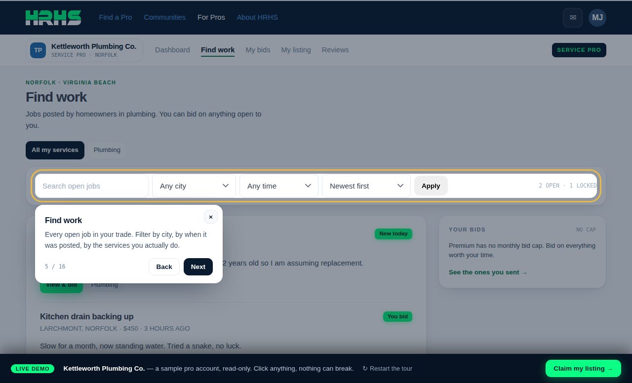 The pro portal demo: Find work
